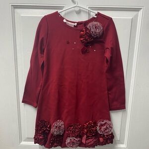 Red Dress by Biscotti flower rhinestone detail size 5 Great Christmas Dress